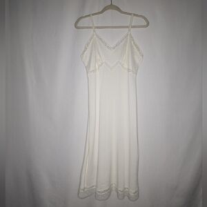 Womens White Sheer Vintage Floral Embroidered Slip Dress Nightgown M